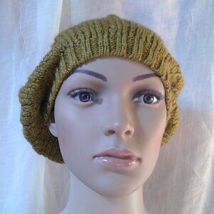 Forever 21 Women's Olive Green Knit Cap with Gold Thread